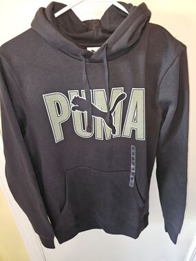 Puma Black Hoodie with Olive Logo Print